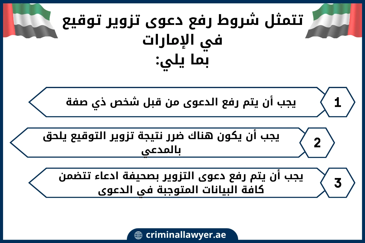 تتمثل شروط رفع دعوى تزوير توقيع في الإمارات