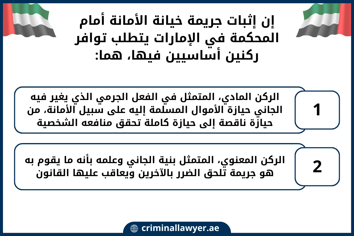 إن إثبات جريمة خيانة الأمانة أمام المحكمة في الإمارات يتطلب