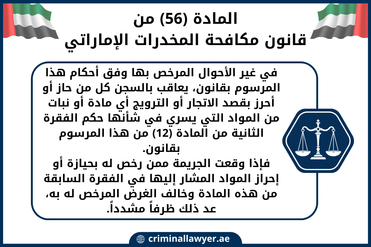 المادة (56) من قانون مكافحة المخدرات الإماراتي