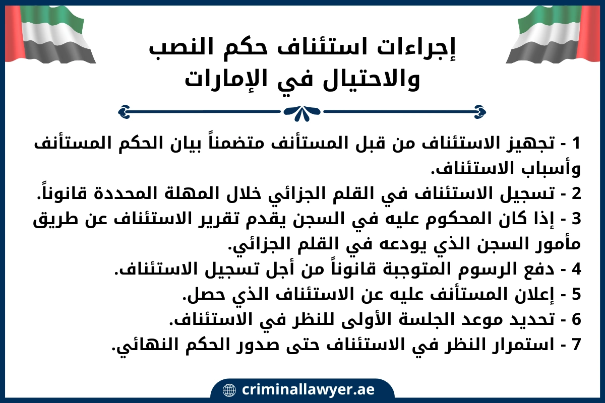إجراءات استئناف حكم النصب والاحتيال في الإمارات